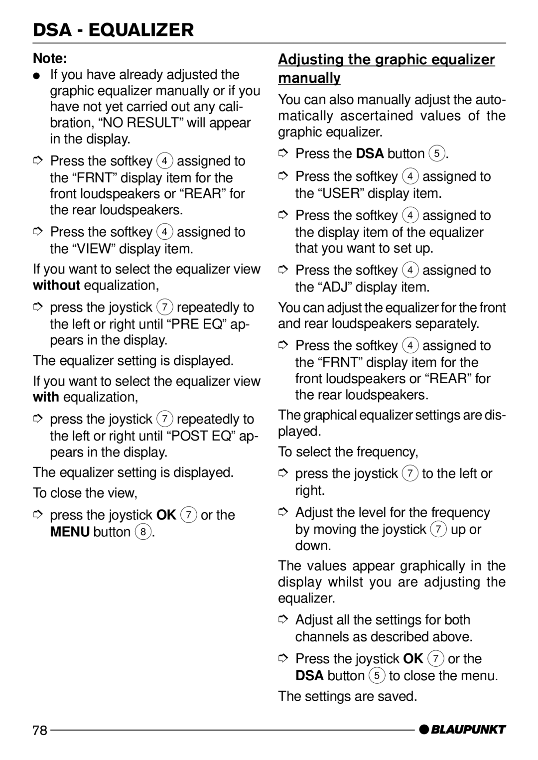 Blaupunkt CD72 operating instructions Adjusting the graphic equalizer manually 