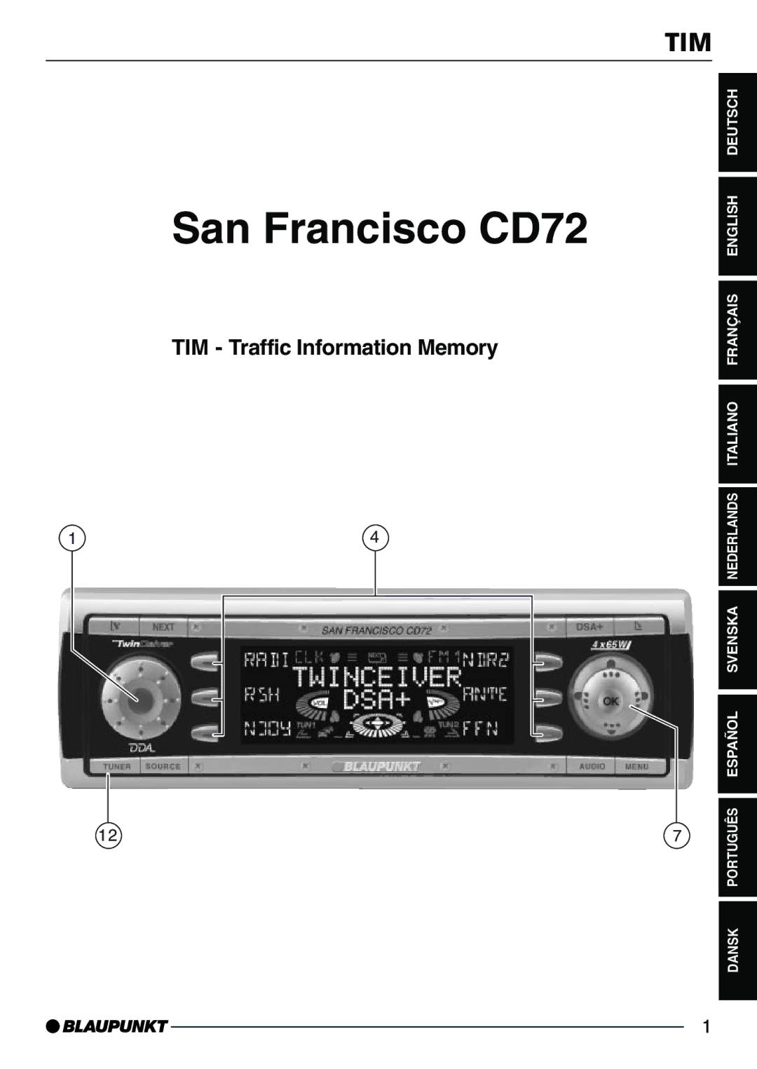 Blaupunkt operating instructions San Francisco CD72, Tim 