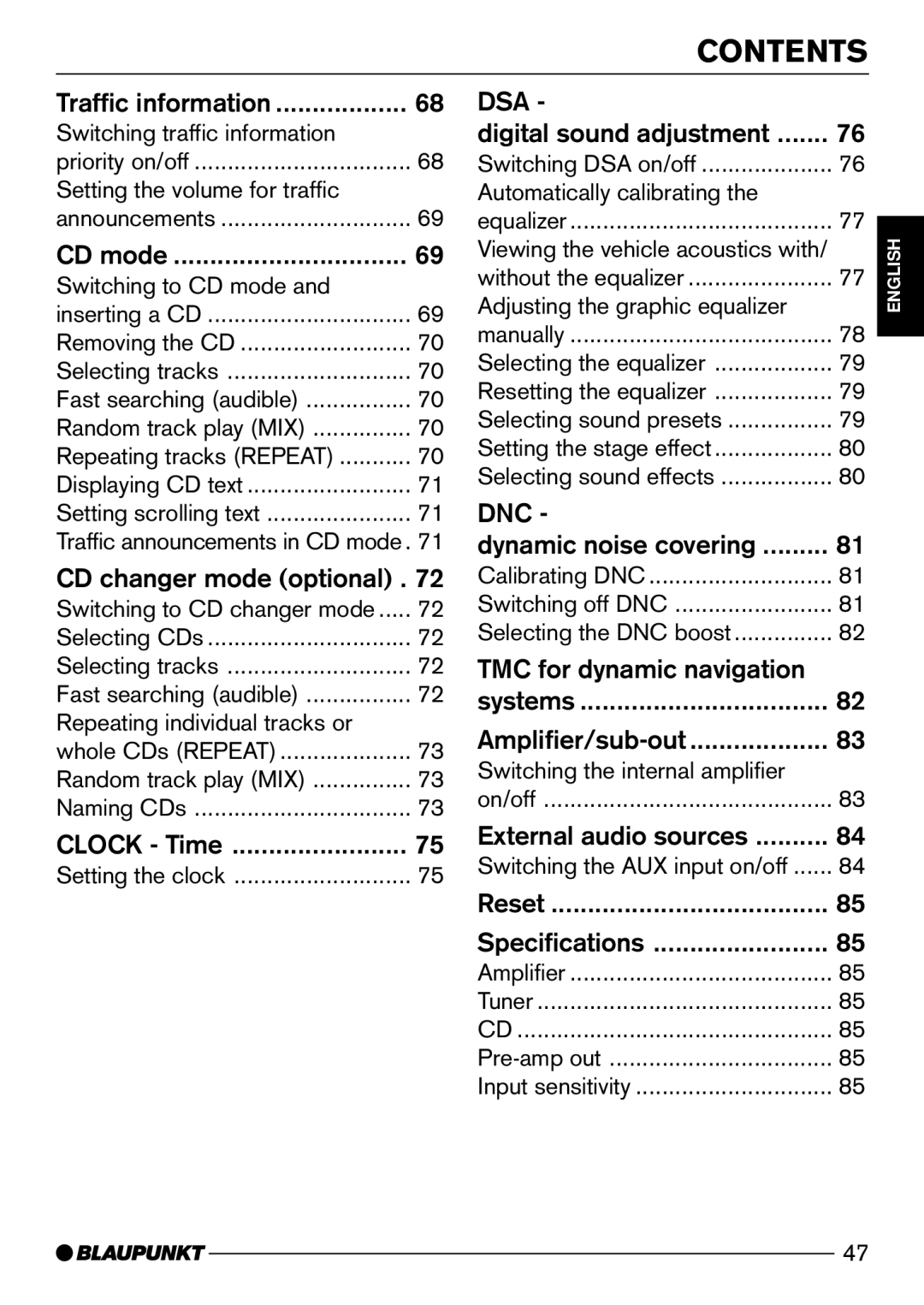 Blaupunkt CD72 operating instructions Dsa 