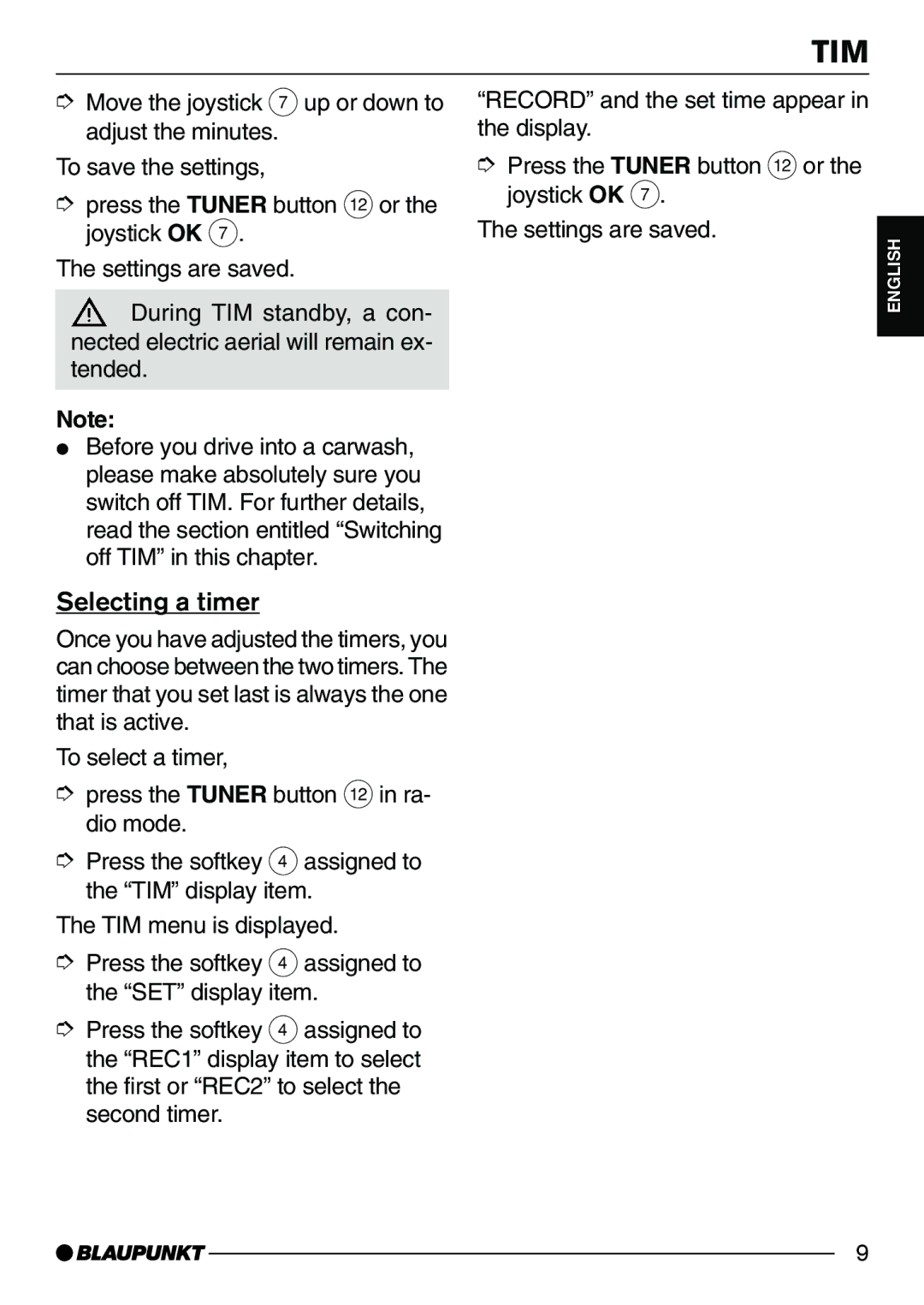 Blaupunkt CD72 operating instructions Selecting a timer 