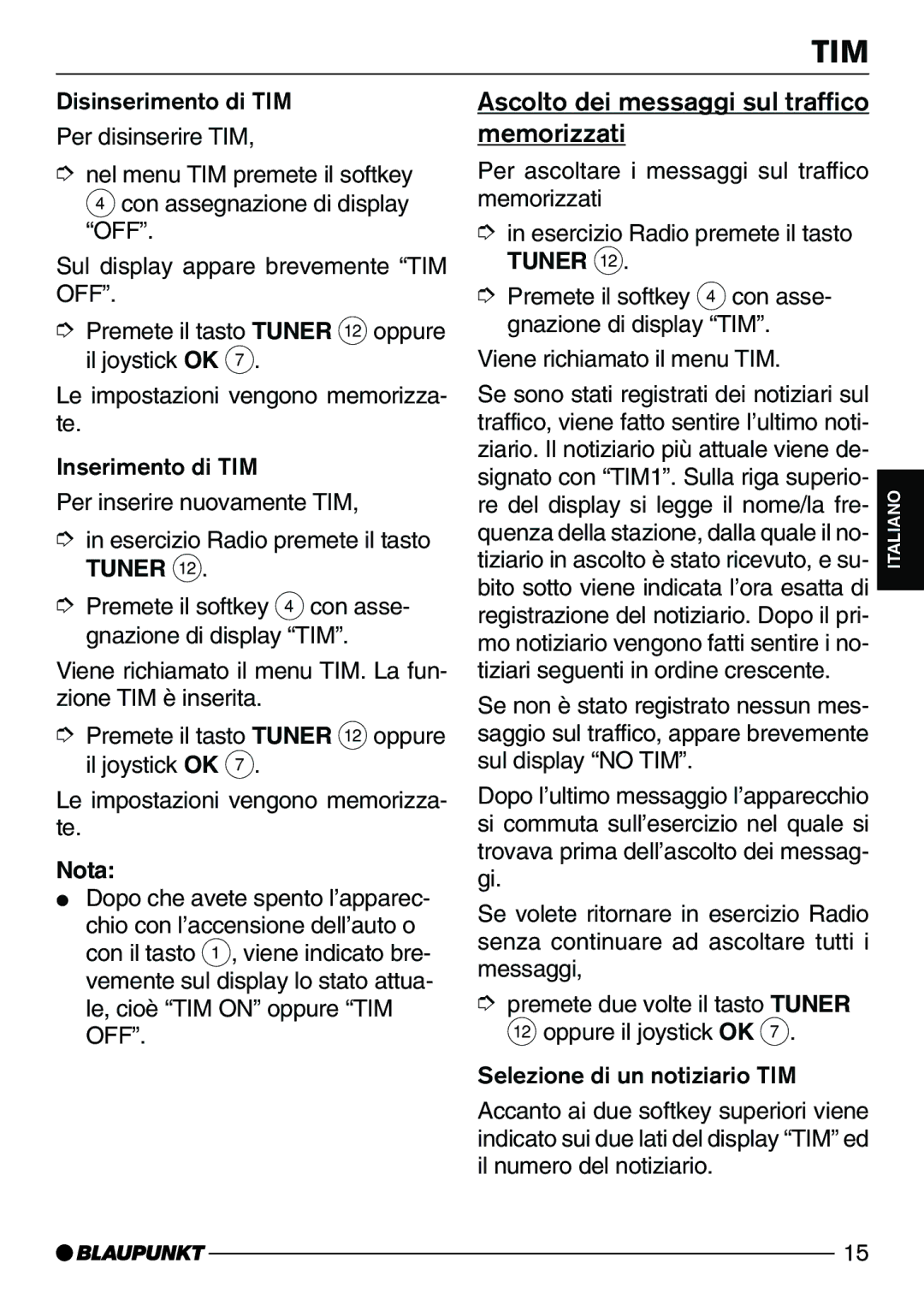 Blaupunkt CD72 operating instructions Ascolto dei messaggi sul traffico memorizzati, Òoffó 