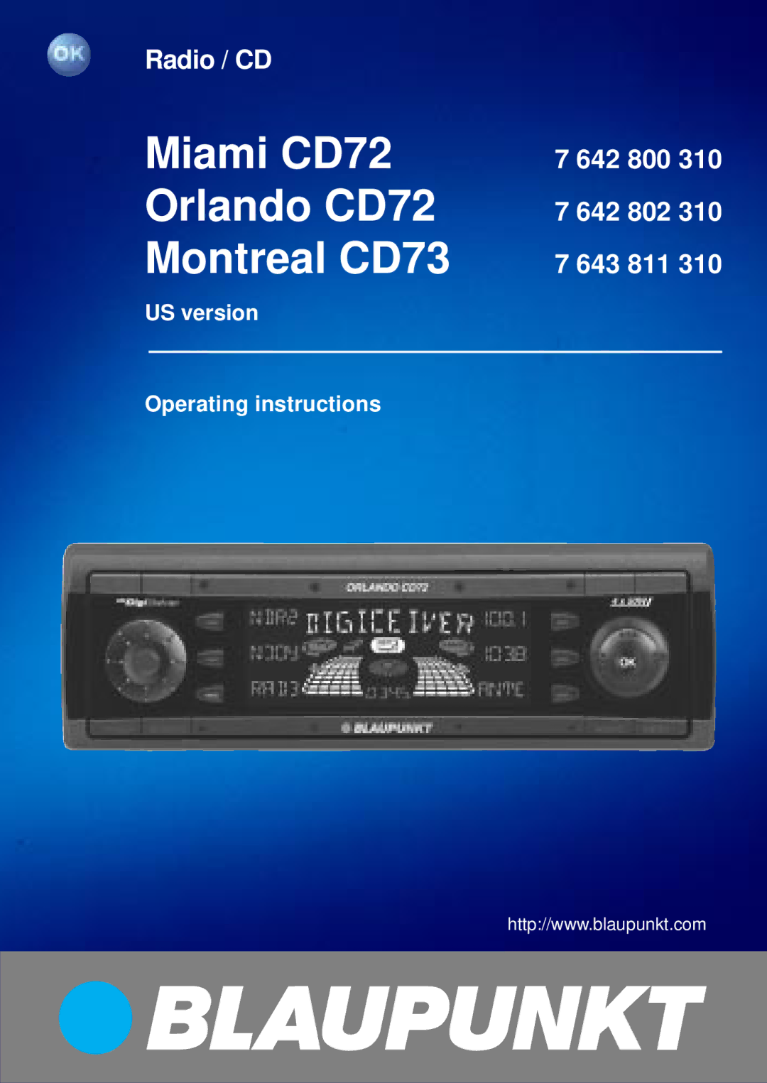 Blaupunkt CD74, CD73 operating instructions Miami CD72 