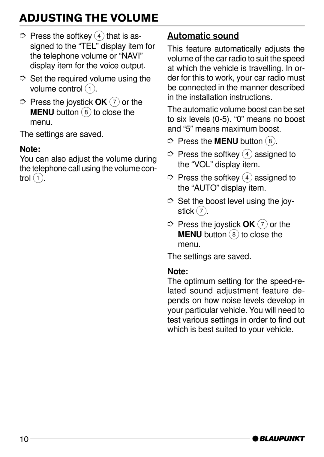 Blaupunkt CD73, CD74 operating instructions Automatic sound 