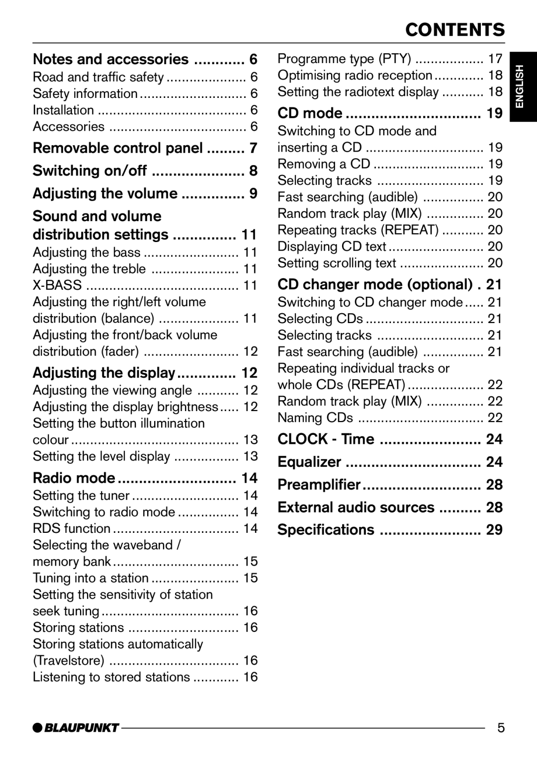 Blaupunkt CD74, CD73 operating instructions Contents 