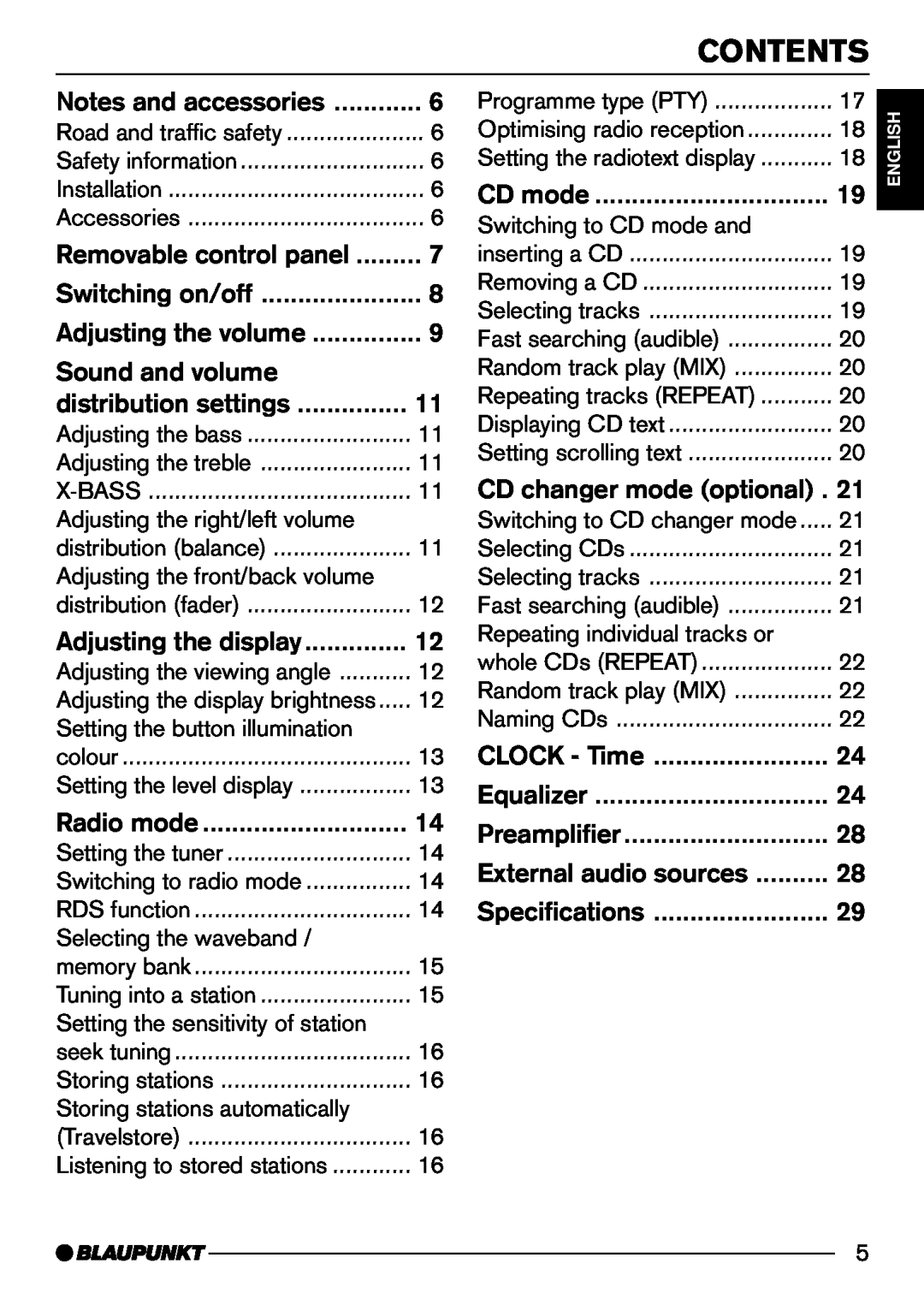 Blaupunkt CD74, CD73 operating instructions Contents, Sound and volume 