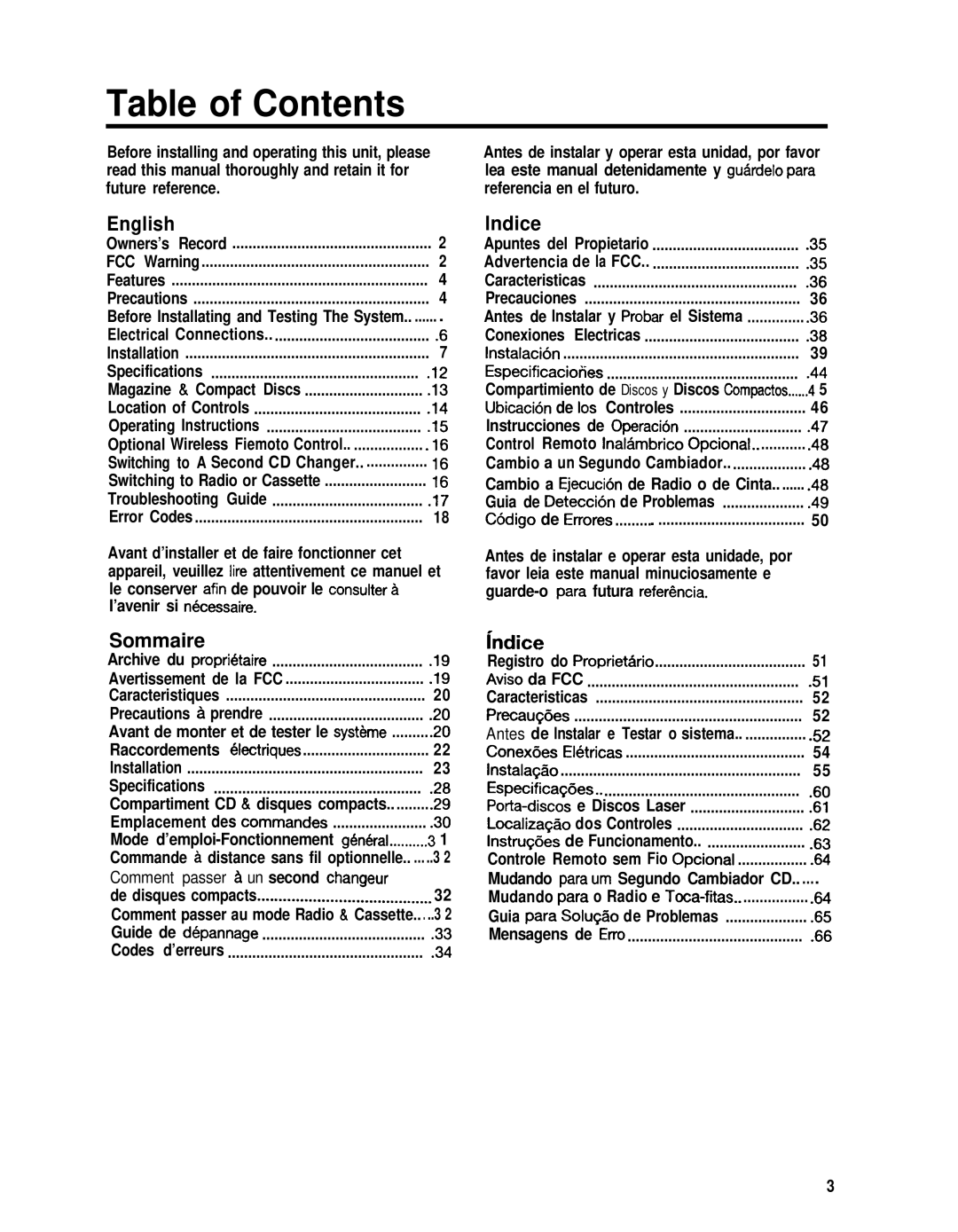 Blaupunkt CDC-RF6IR manual Table of Contents 