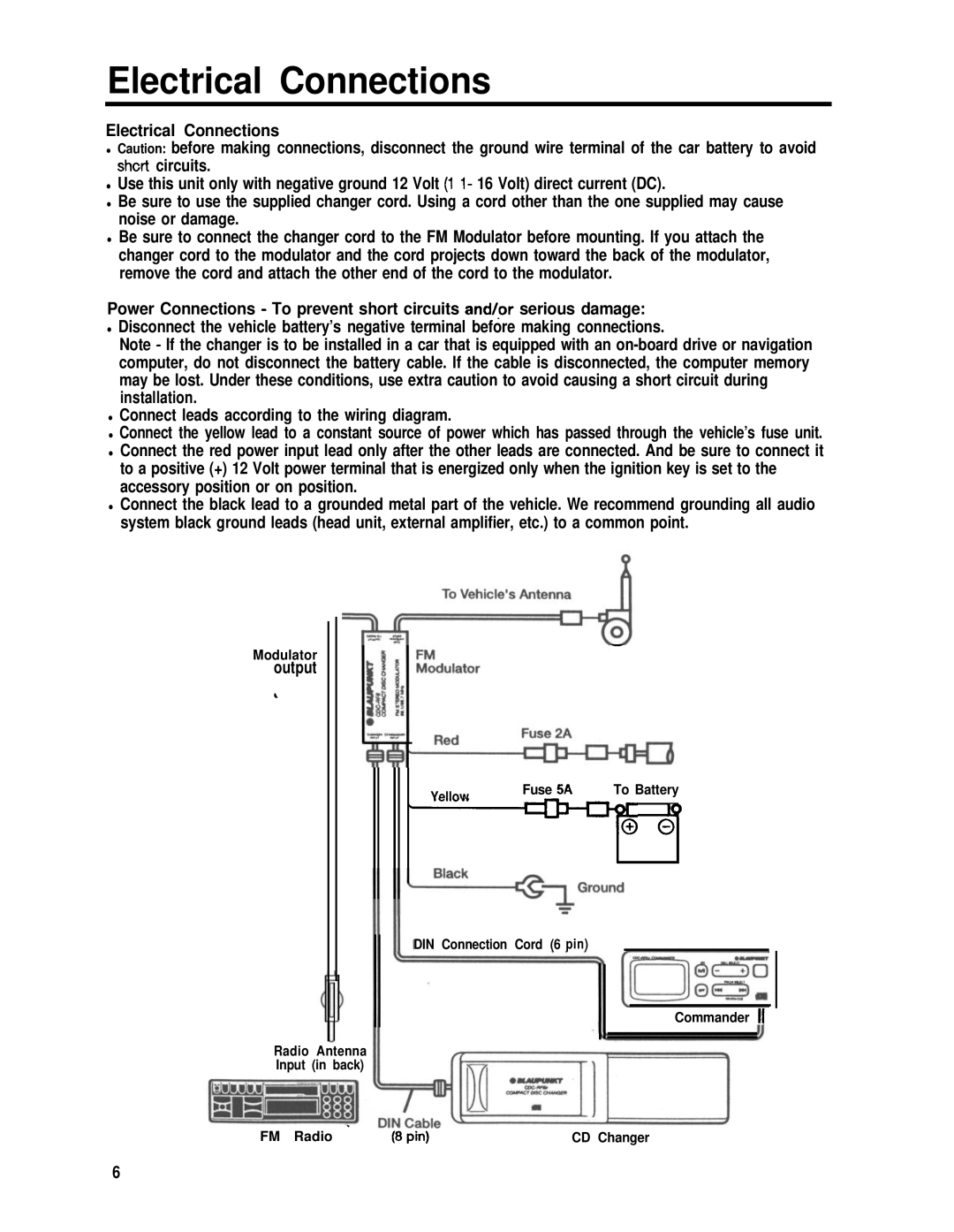 Blaupunkt CDC-RF6IR manual Electrical Connections, Output 