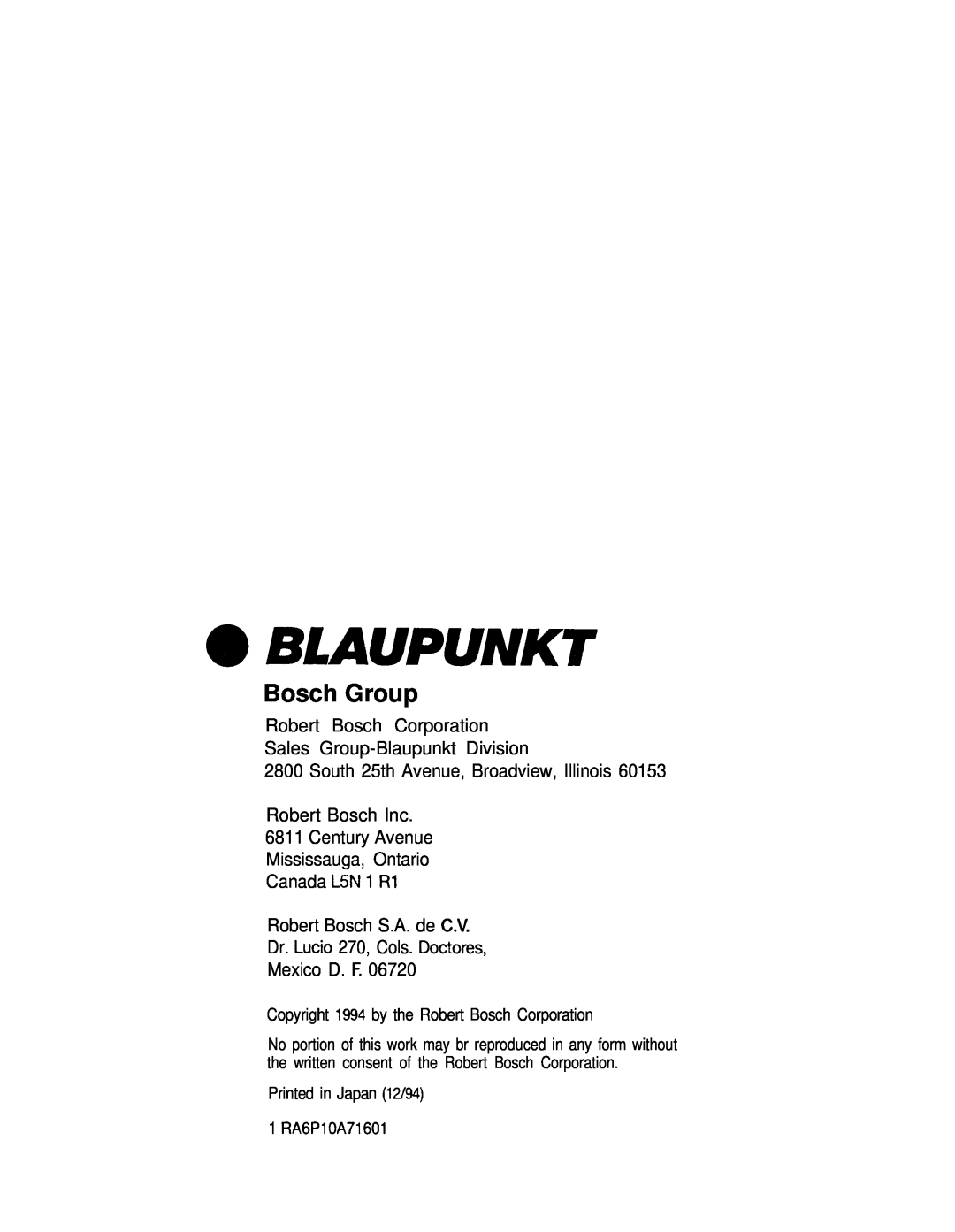 Blaupunkt CDC-RF6IR manual a BLAUPUNKT, Bosch Group 