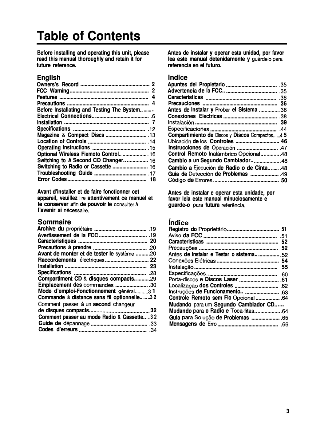 Blaupunkt CDC-RF6IR manual Table of Contents, English, Sommaire, lndice, indice, Comment passer A un second changeur 