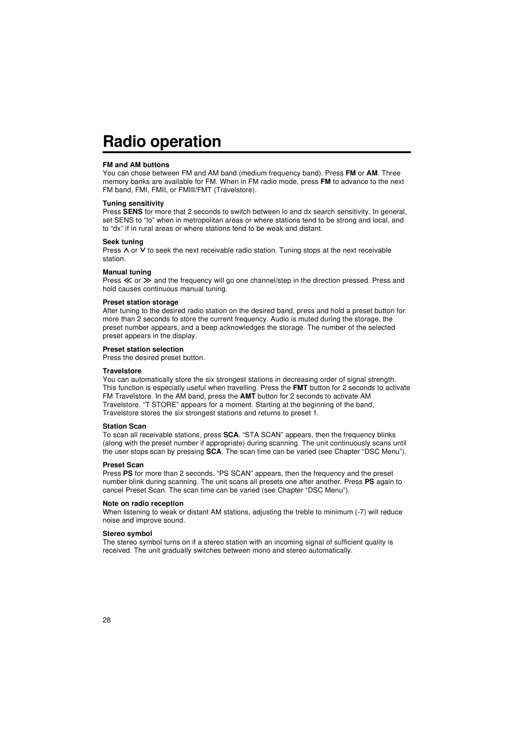 Blaupunkt CM 127 operating instructions Radio operation 