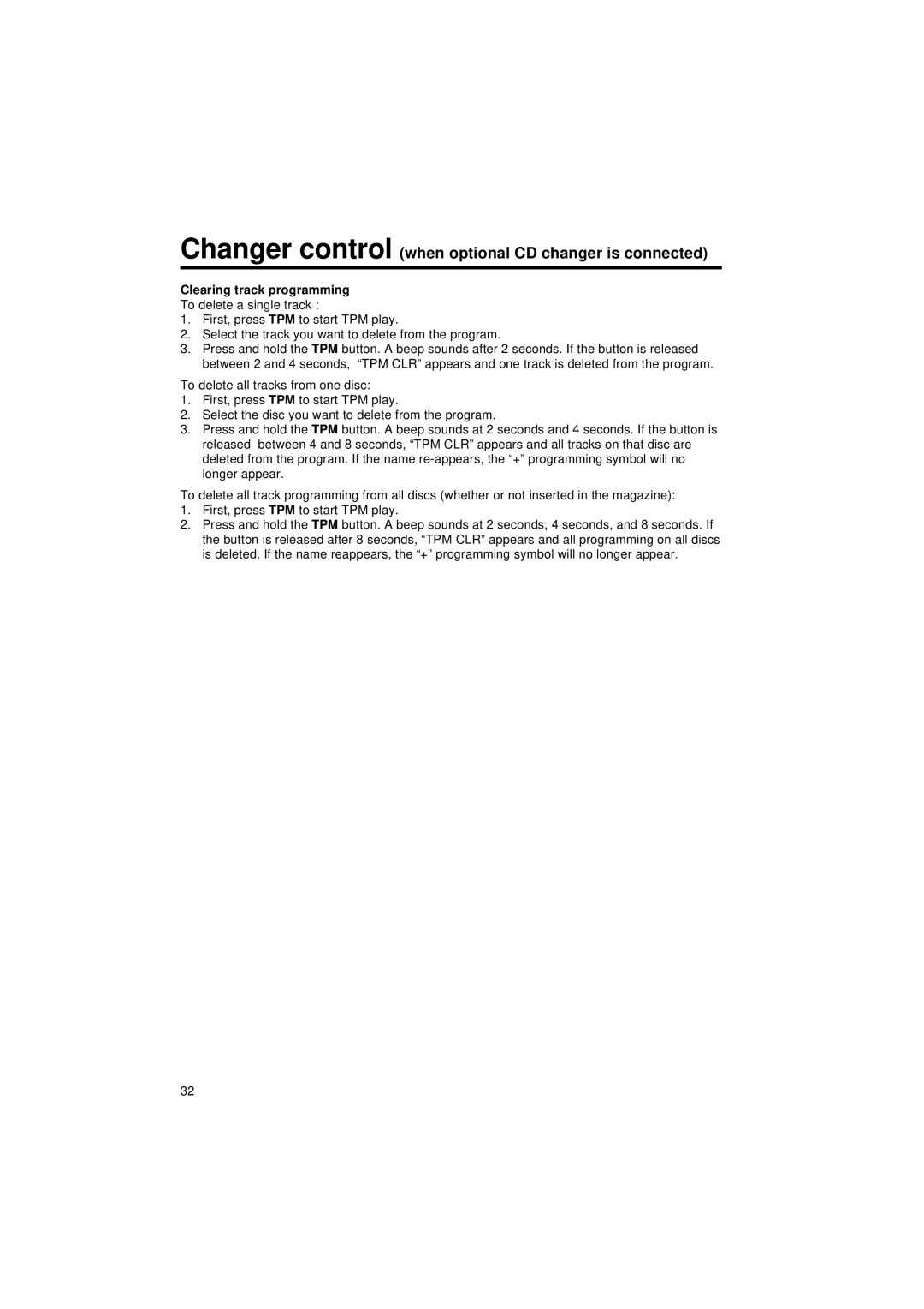 Blaupunkt CM 127 operating instructions Clearing track programming 