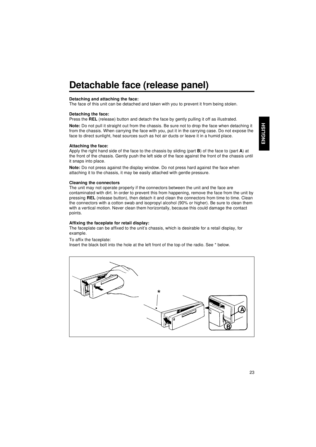 Blaupunkt CM 127 operating instructions Detachable face release panel 