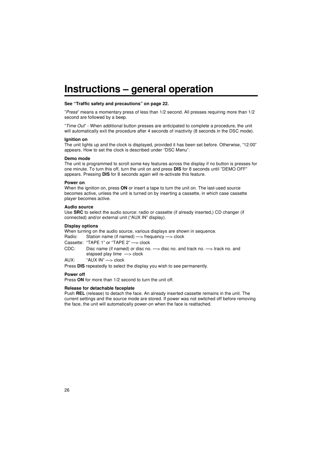 Blaupunkt CM 127 operating instructions Instructions general operation 