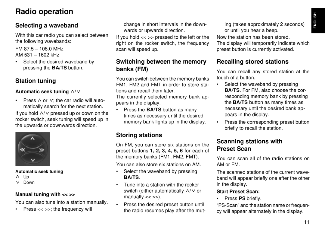 Blaupunkt CM 168 operating instructions Radio operation 