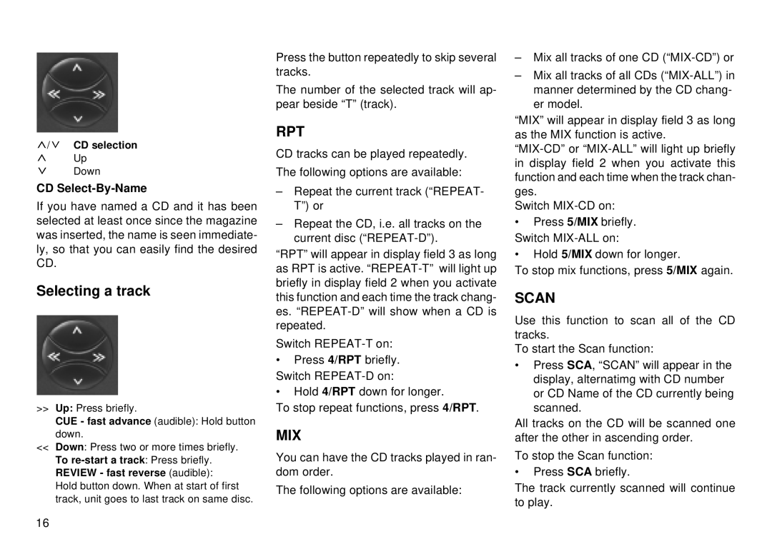 Blaupunkt CM 168 operating instructions Selecting a track, CD Select-By-Name 