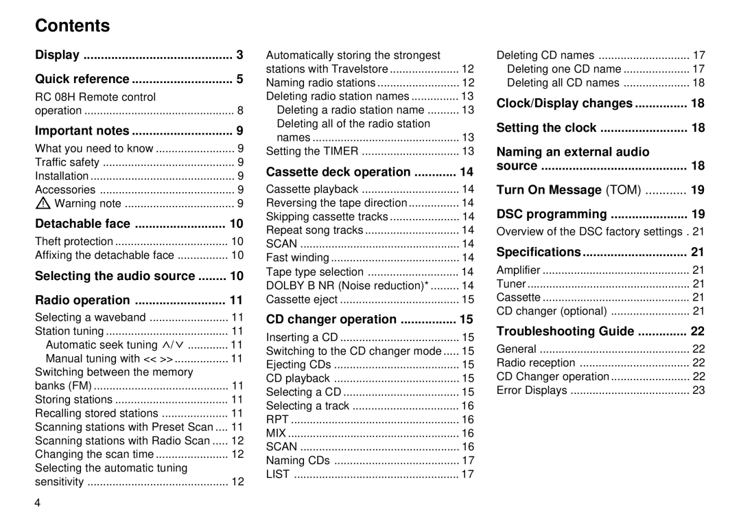 Blaupunkt CM 168 operating instructions Contents 