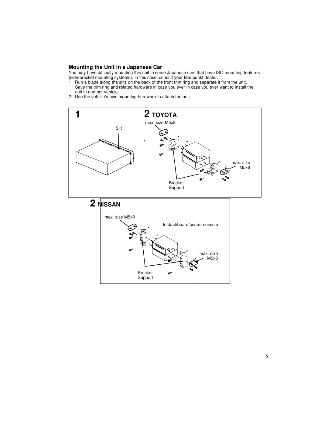 Blaupunkt CM147 manual Mounting the Unit in a Japanese Car 