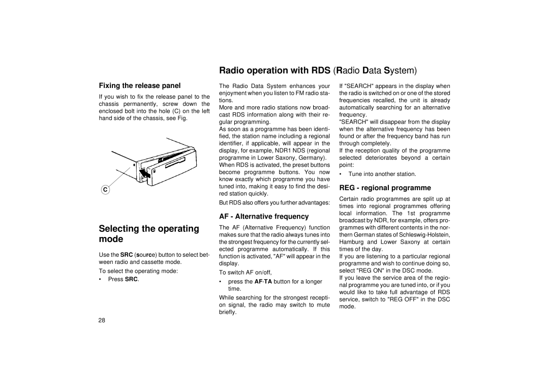 Blaupunkt PORTOFINO RCR 168, COBURG RCR 168 Selecting the operating mode, Radio operation with RDS Radio Data System 