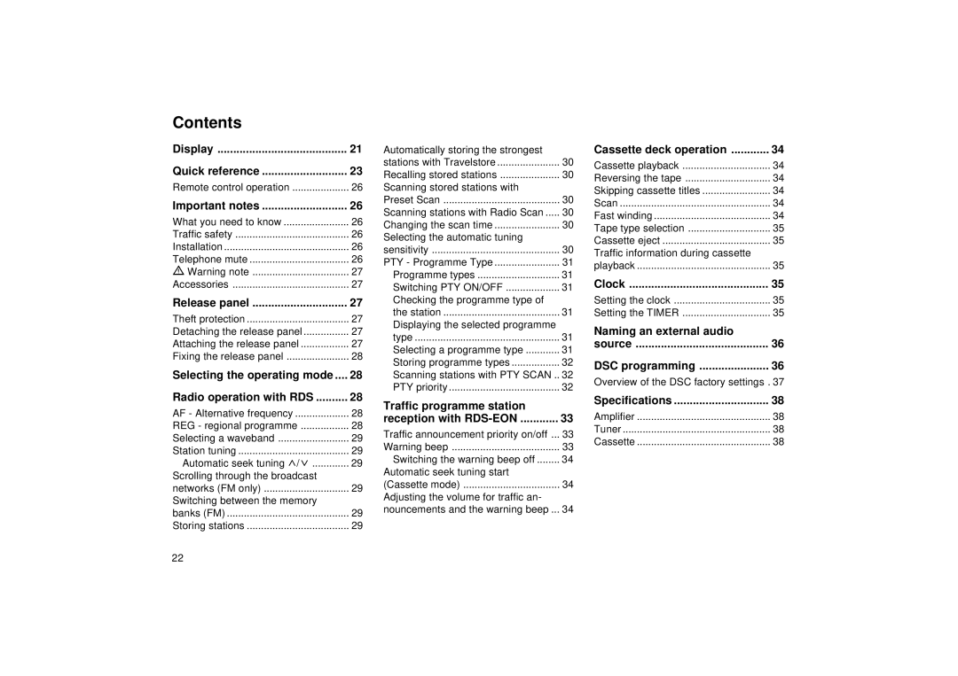 Blaupunkt PORTOFINO RCR 168, COBURG RCR 168, COLORADO RCR 168 operating instructions Contents 