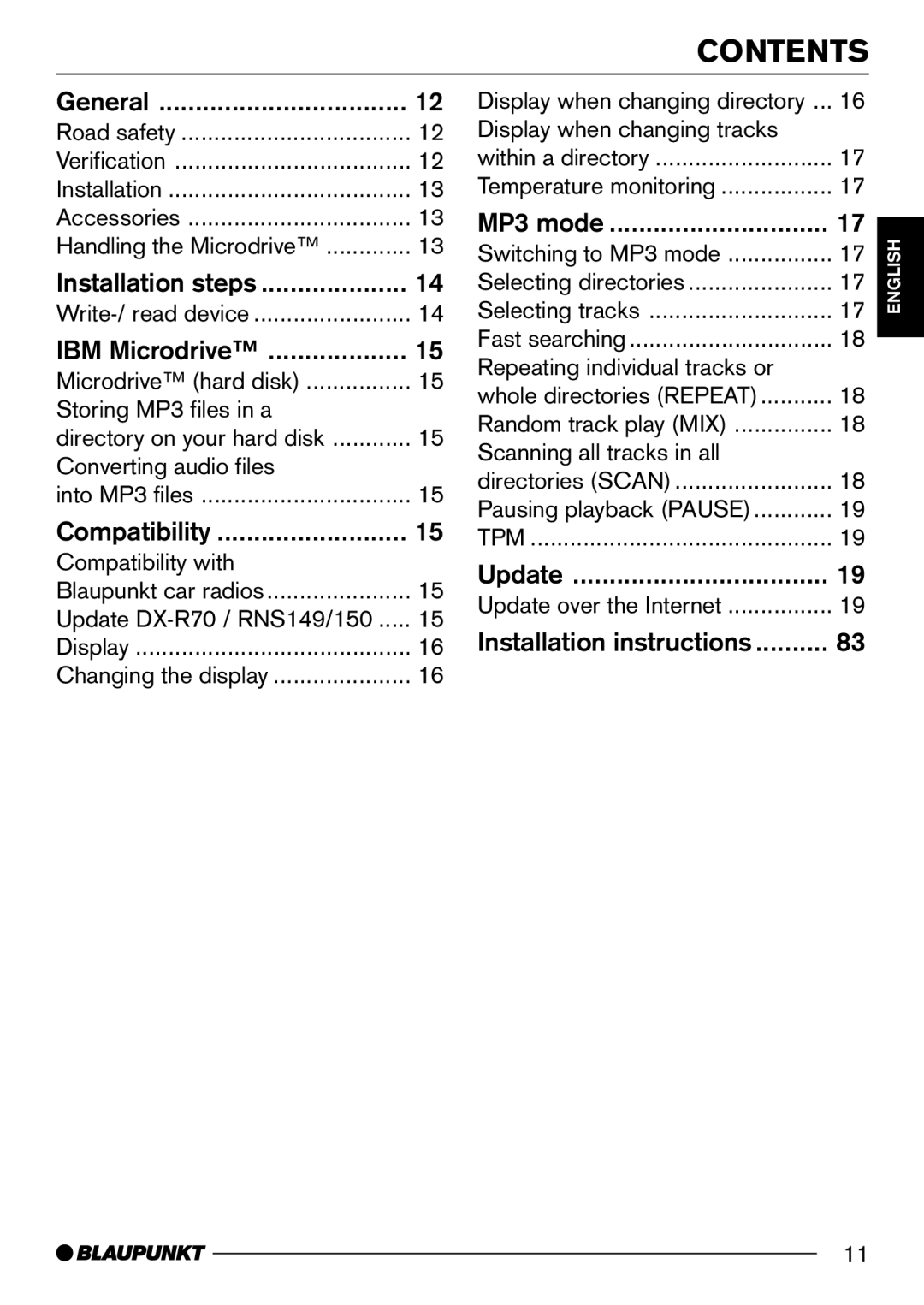 Blaupunkt Compact Drive MP3 operating instructions Contents 