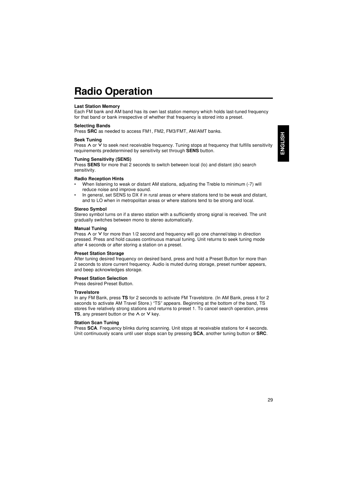 Blaupunkt CR 47 operating instructions Radio Operation 