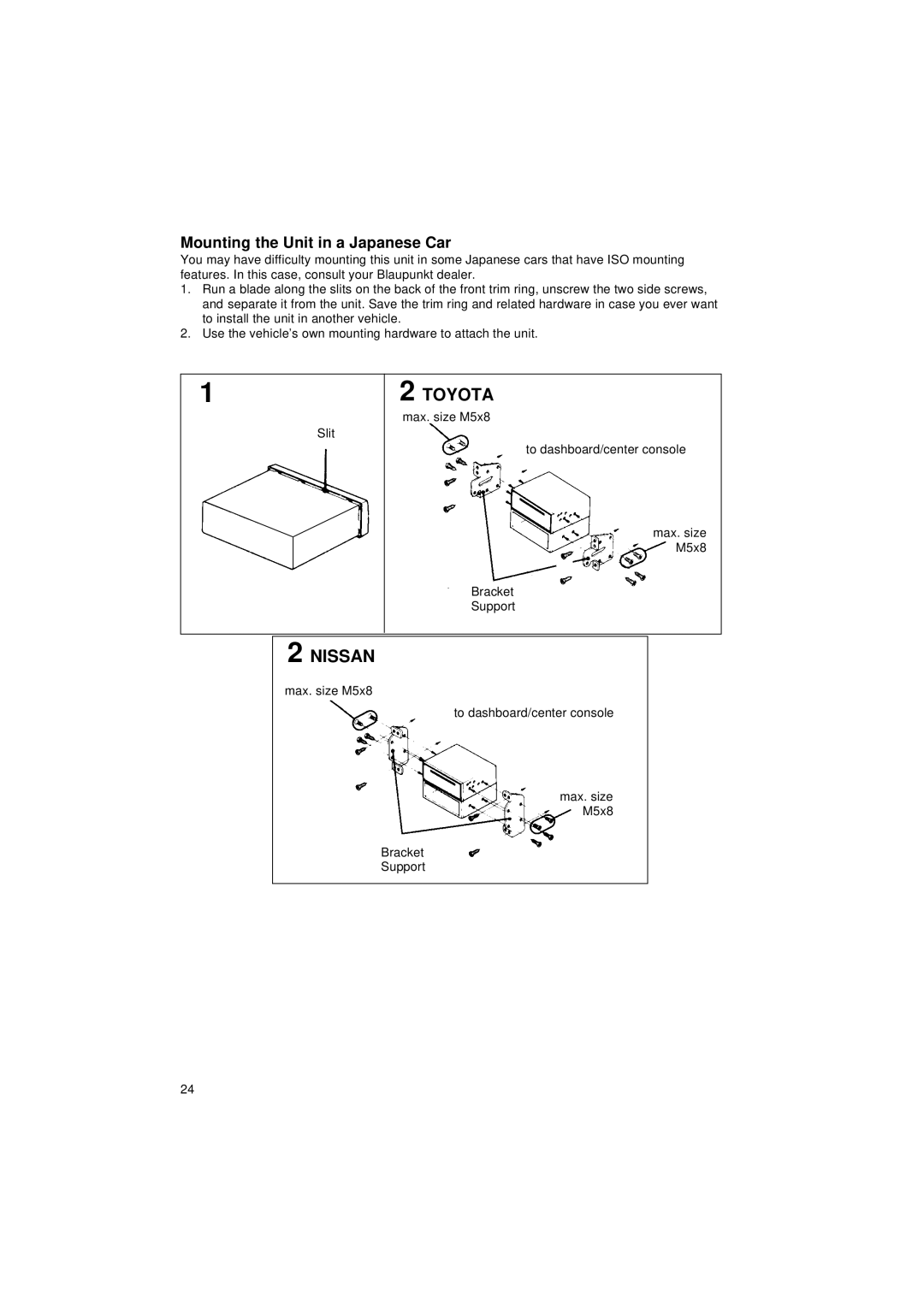 Blaupunkt CR 47 operating instructions Mounting the Unit in a Japanese Car 