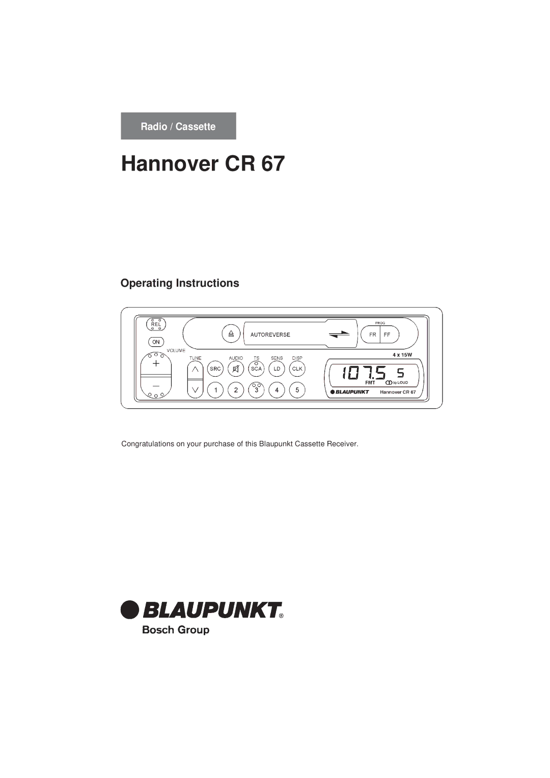 Blaupunkt CR 67 operating instructions Hannover CR 