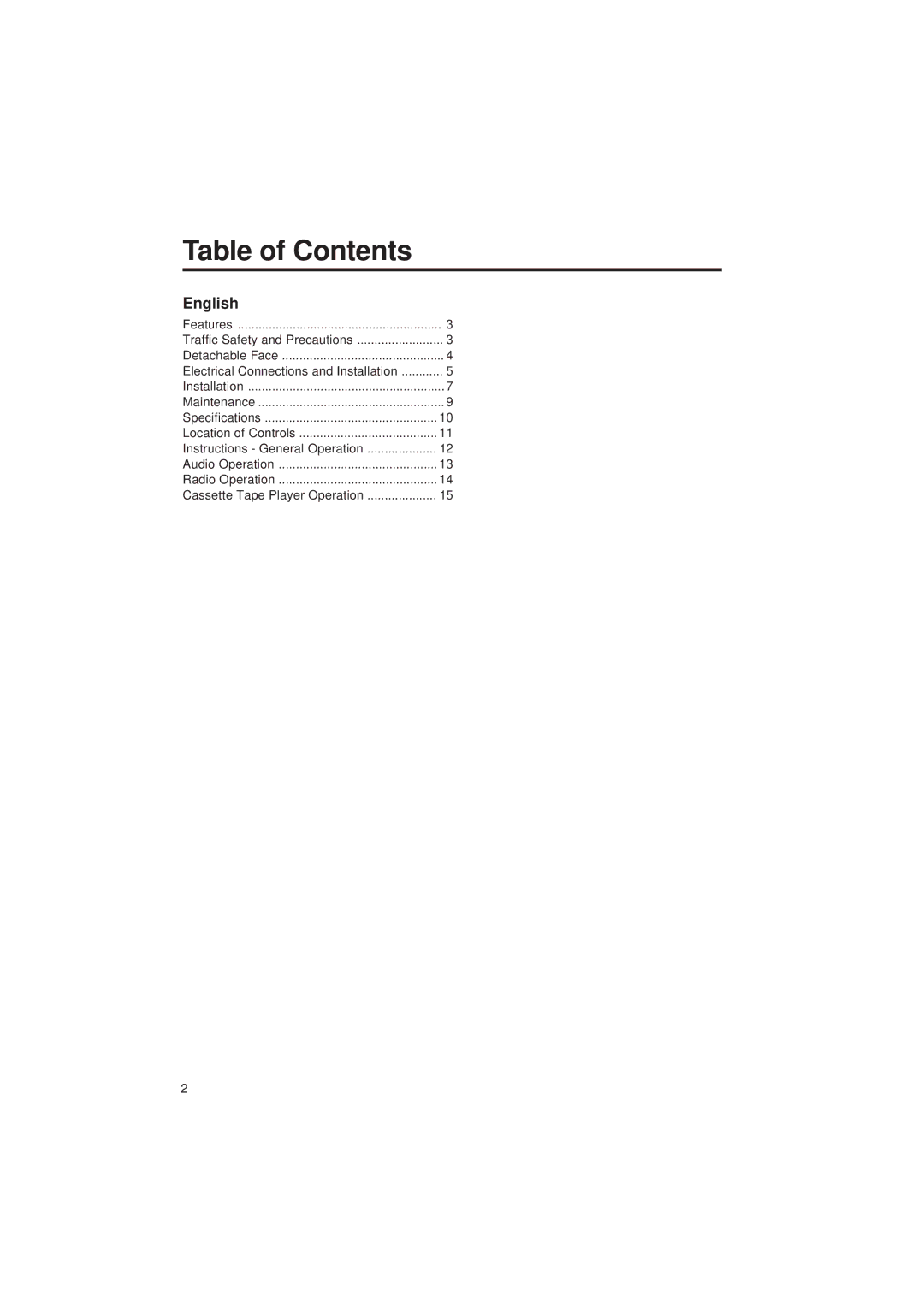 Blaupunkt CR 67 operating instructions Table of Contents 