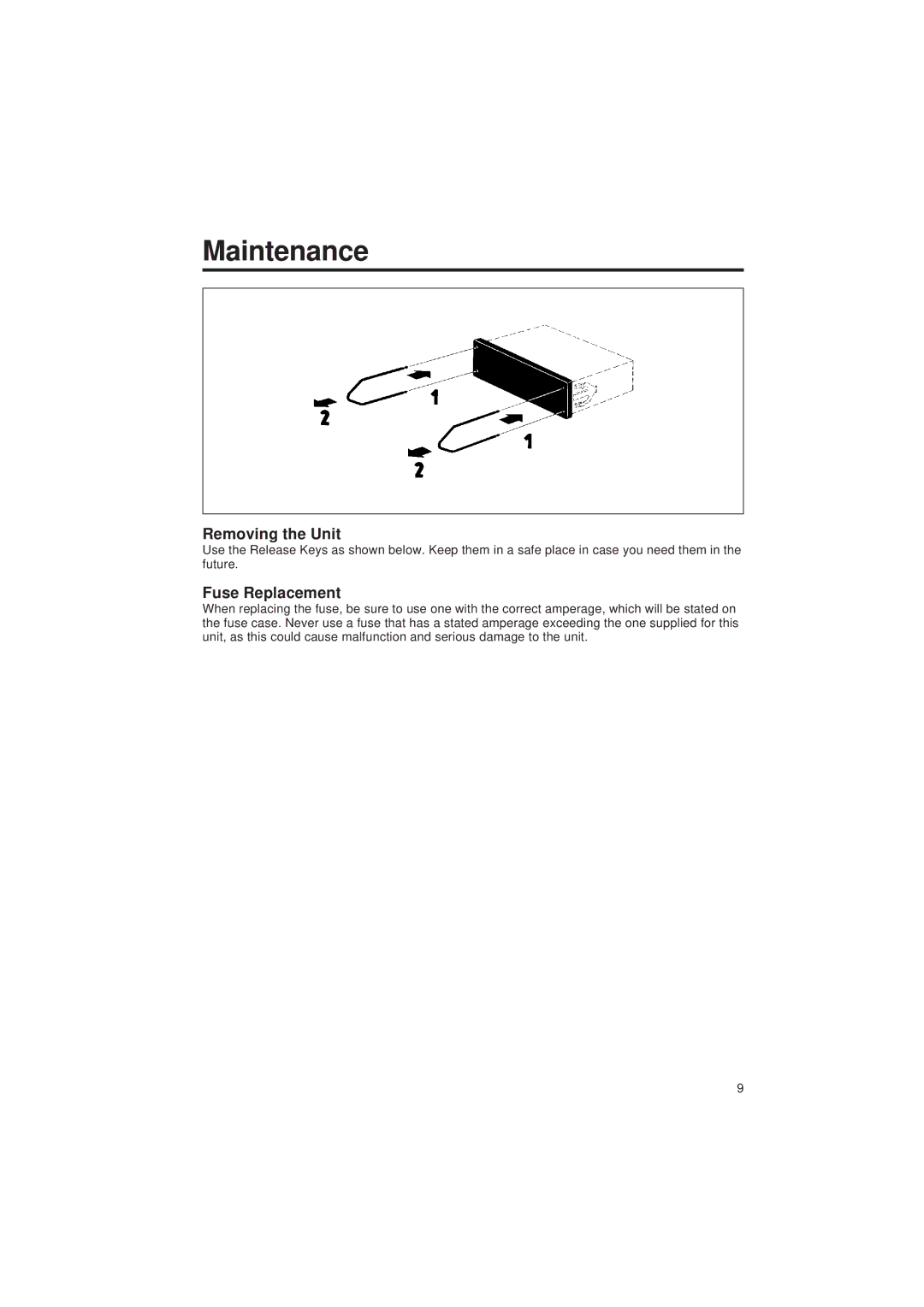 Blaupunkt CR 67 operating instructions Maintenance, Removing the Unit, Fuse Replacement 