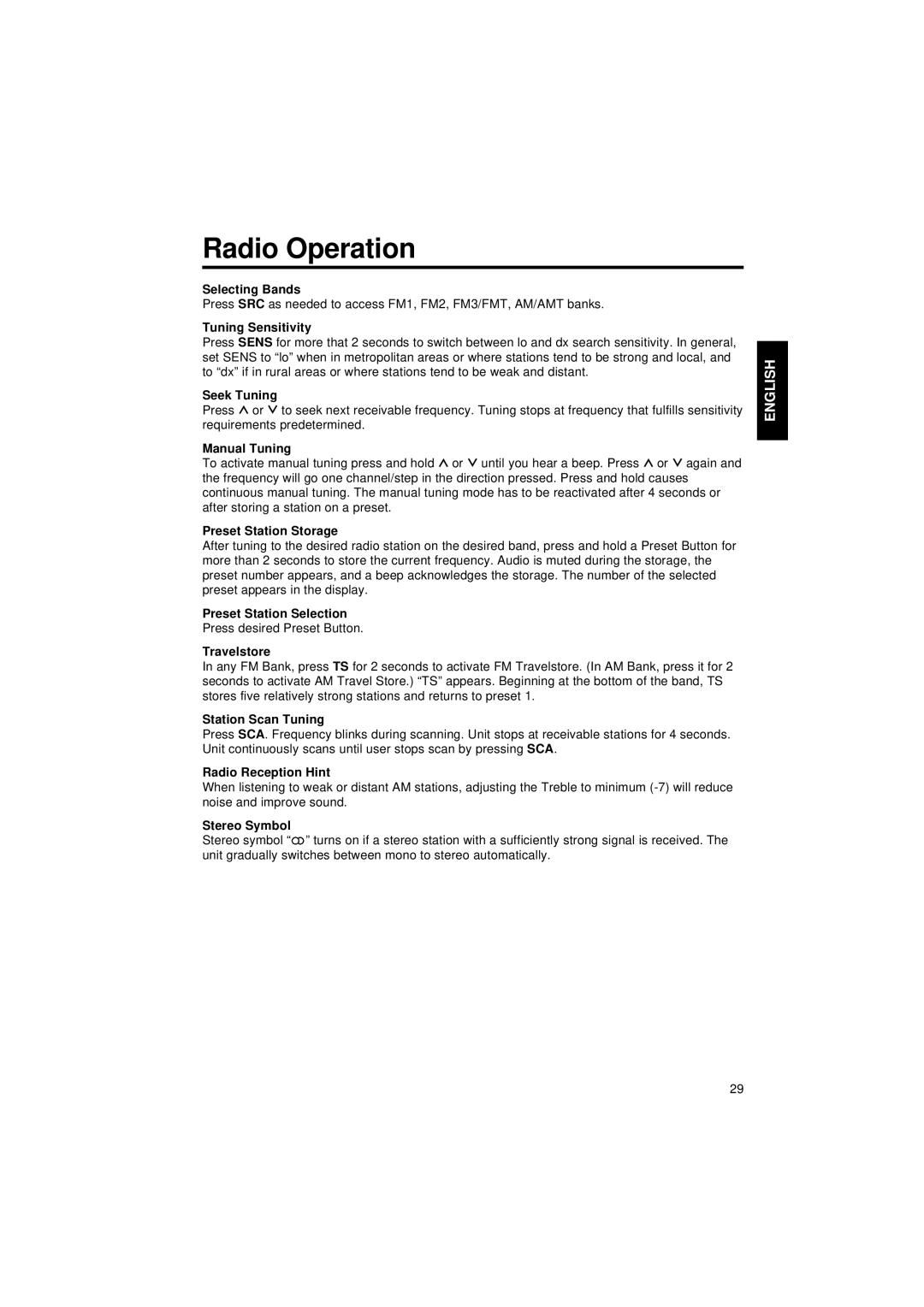 Blaupunkt CR 87 operating instructions Radio Operation 