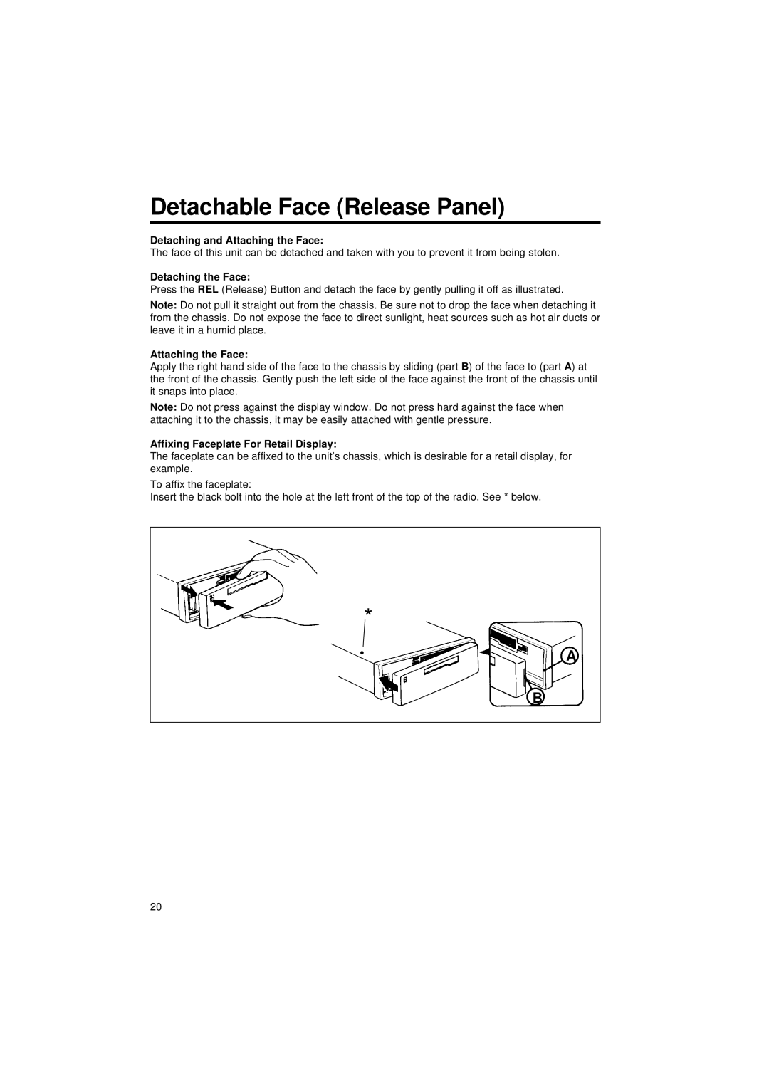 Blaupunkt CR 87 operating instructions Detachable Face Release Panel, Detaching and Attaching the Face, Detaching the Face 