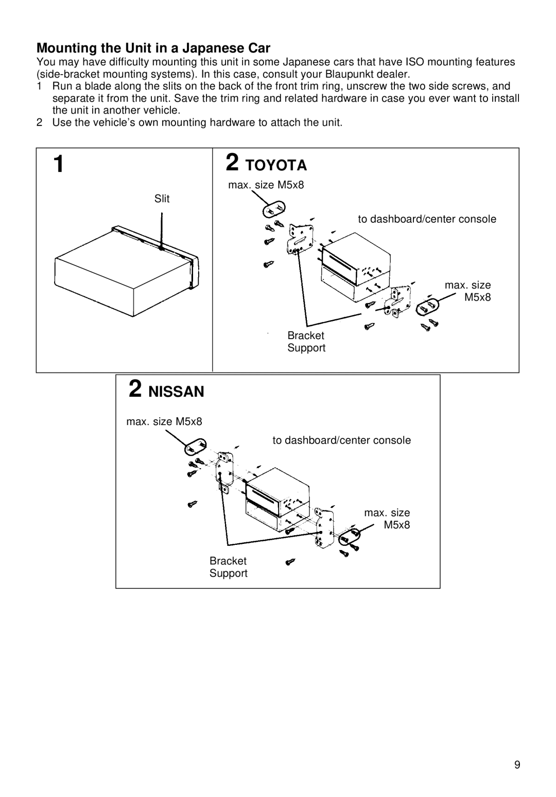 Blaupunkt CR127 manual Mounting the Unit in a Japanese Car 