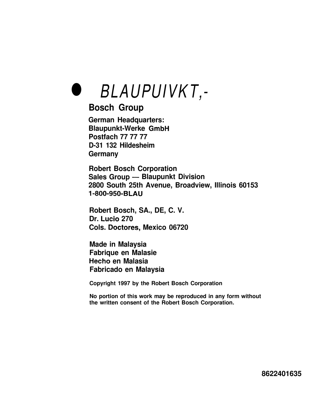 Blaupunkt CR67 manual Blaupuivkt 