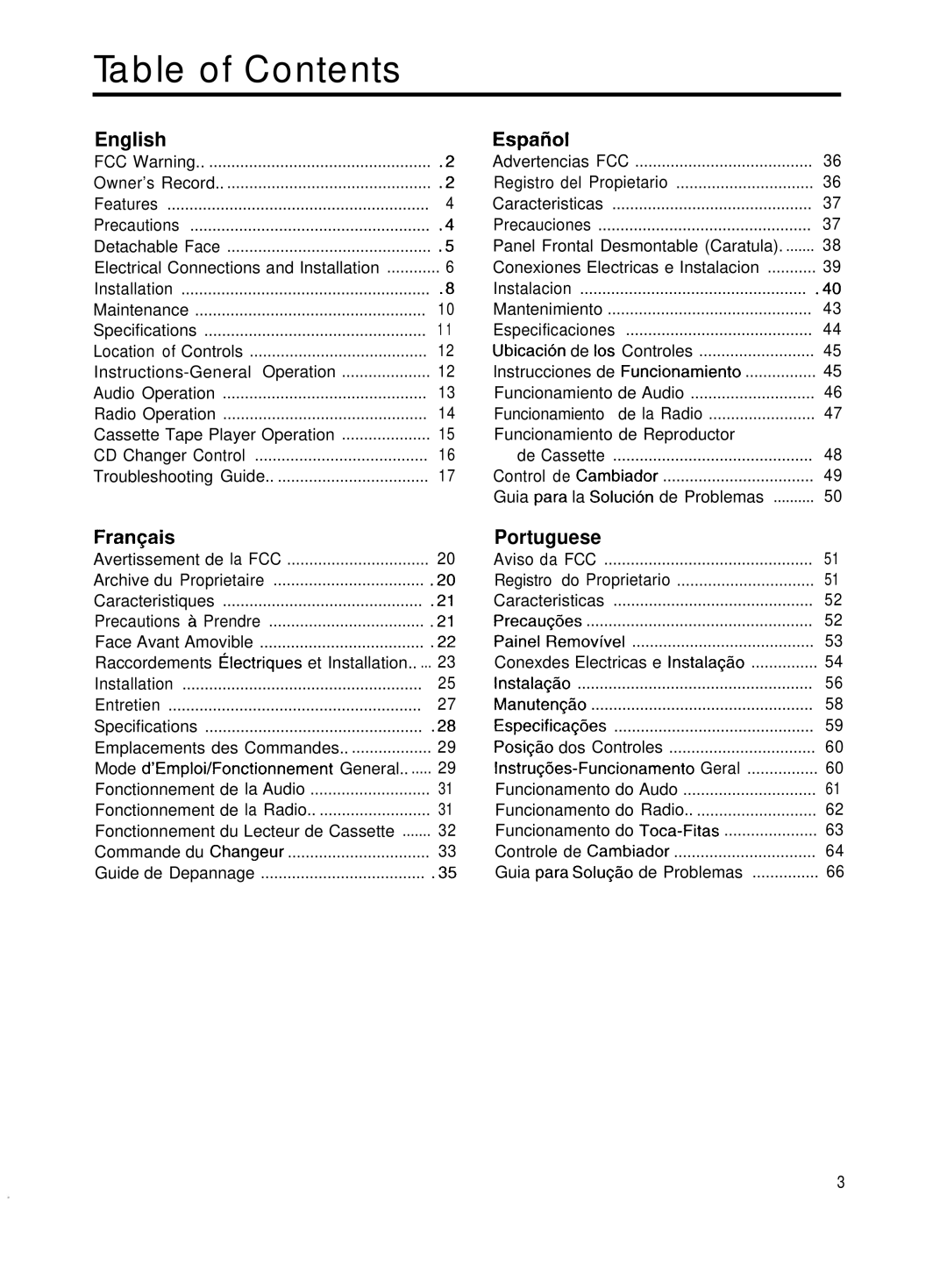 Blaupunkt CR67 manual Table of Contents 