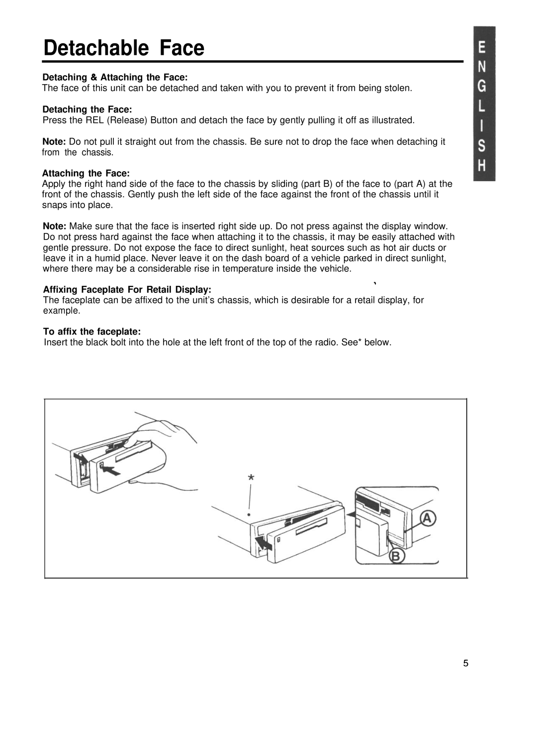 Blaupunkt CR67 manual Detachable Face 