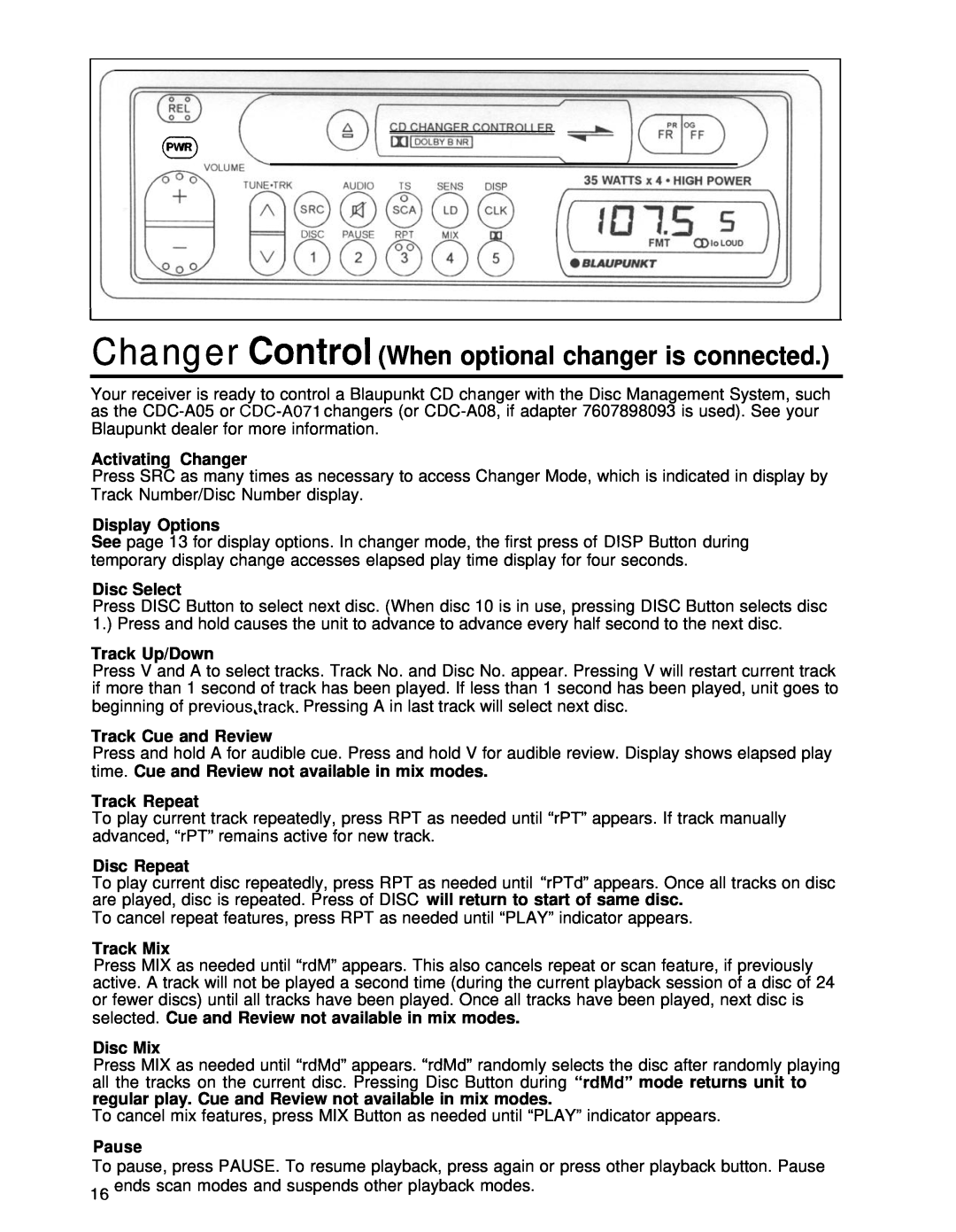 Blaupunkt CR67 manual Activating Changer 