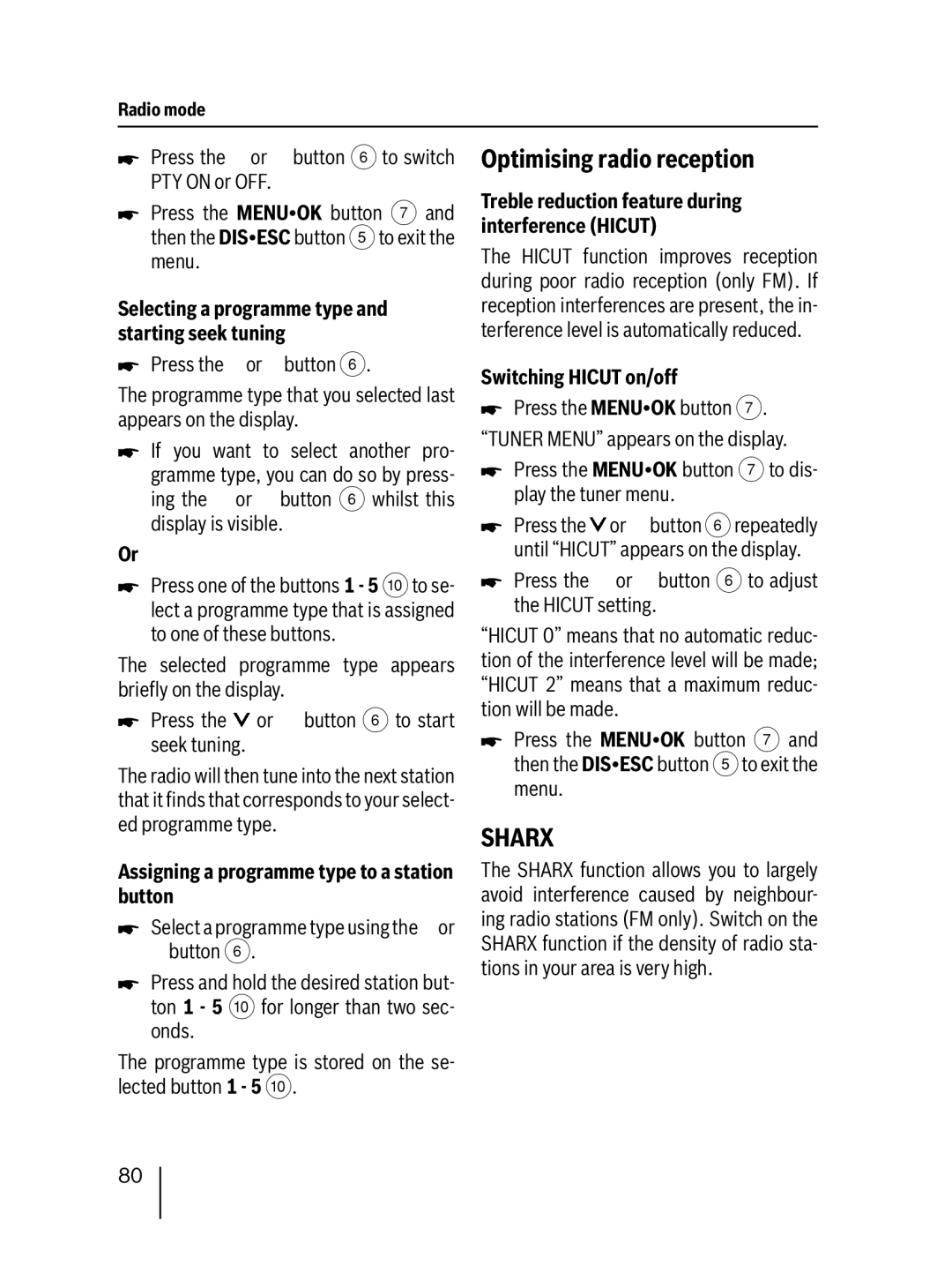 Blaupunkt DAB47 Optimising radio reception, If you want to select another pro, Switching Hicut on/off 