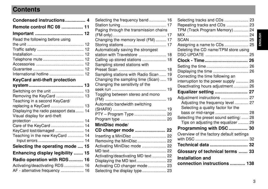 Blaupunkt Dallas RMD 169 operating instructions Contents 