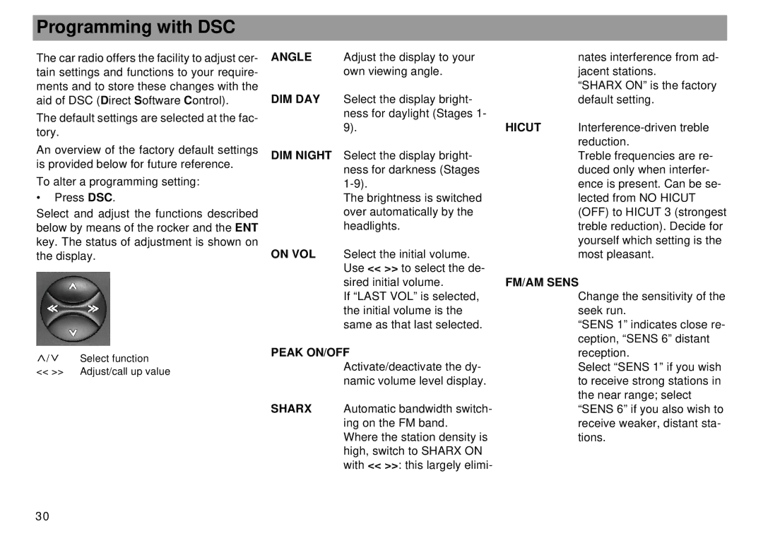 Blaupunkt Dallas RMD 169 operating instructions Programming with DSC 