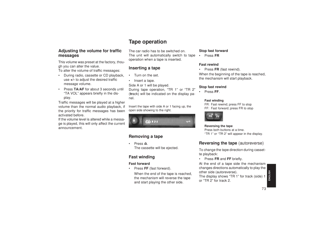 Blaupunkt DJ I, DJ A operating instructions Tape operation 