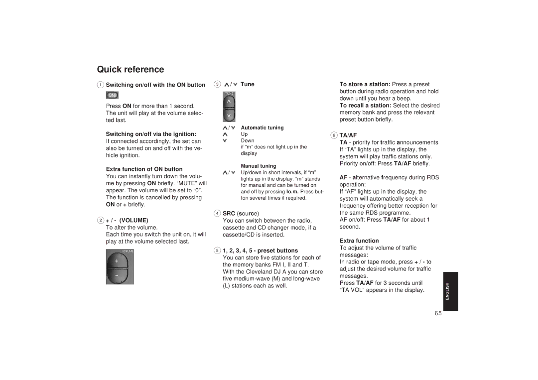 Blaupunkt DJ I, DJ A operating instructions Quick reference, Ta/Af 