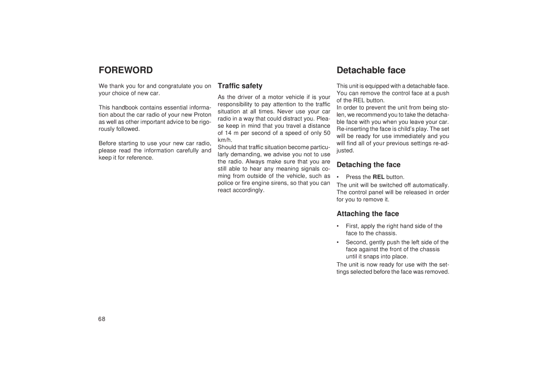 Blaupunkt DJ A, DJ I operating instructions Traffic safety, Detaching the face, Attaching the face 