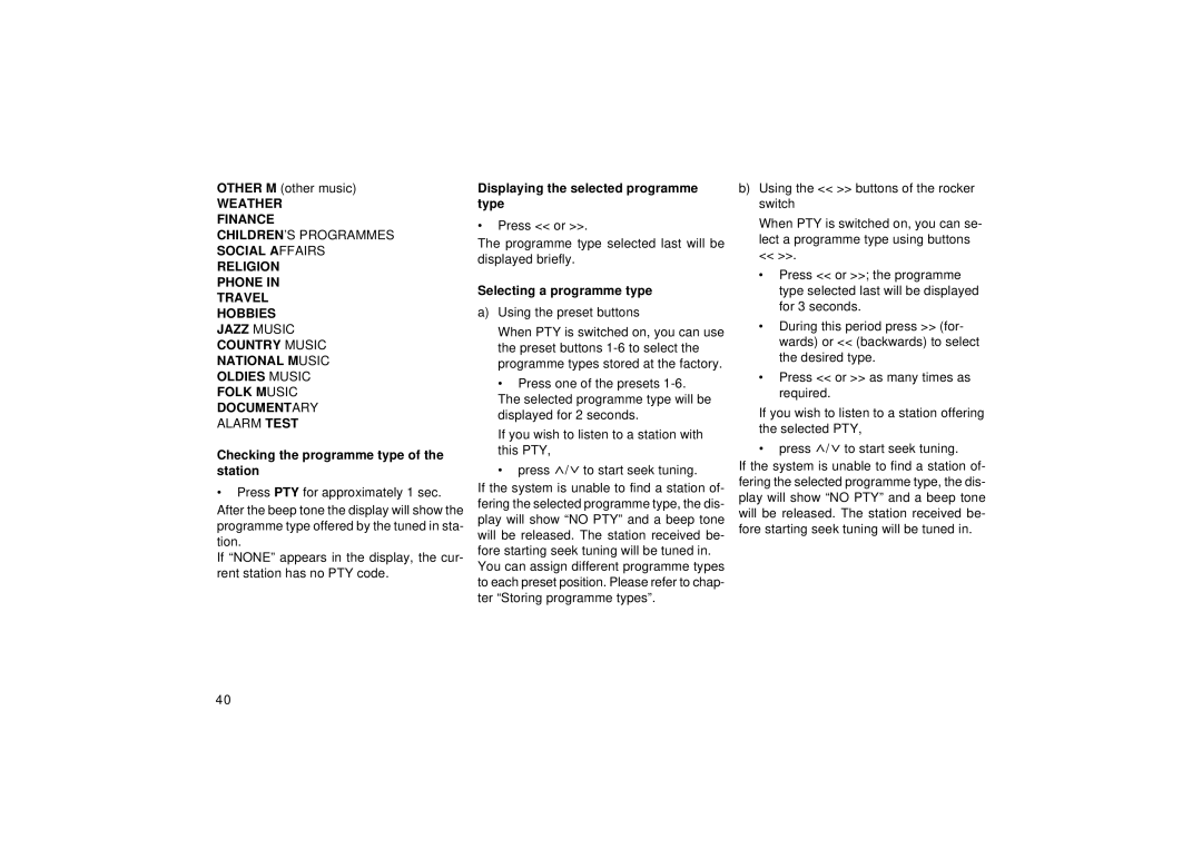 Blaupunkt RCM 127, DJ I, DJ A operating instructions Weather Finance, Selecting a programme type, Station 