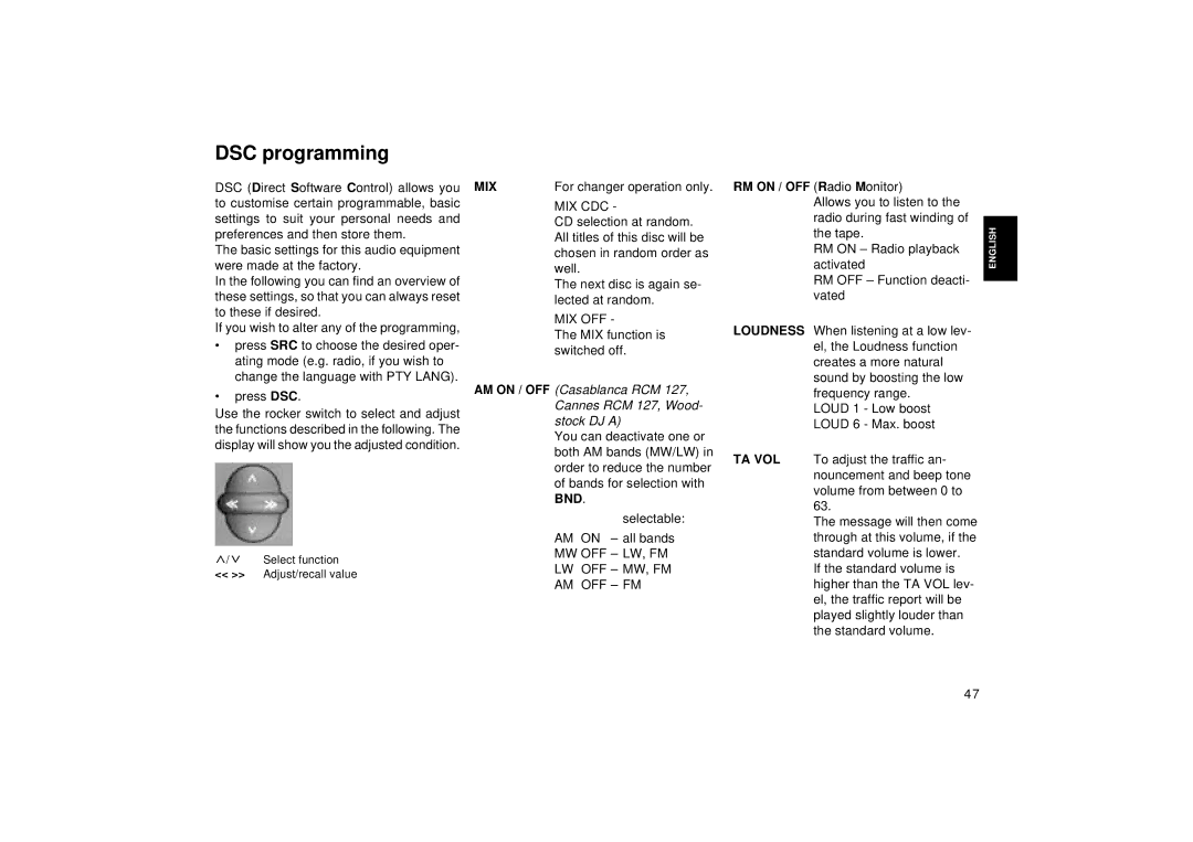 Blaupunkt DJ A, DJ I, RCM 127 operating instructions DSC programming, Mix 