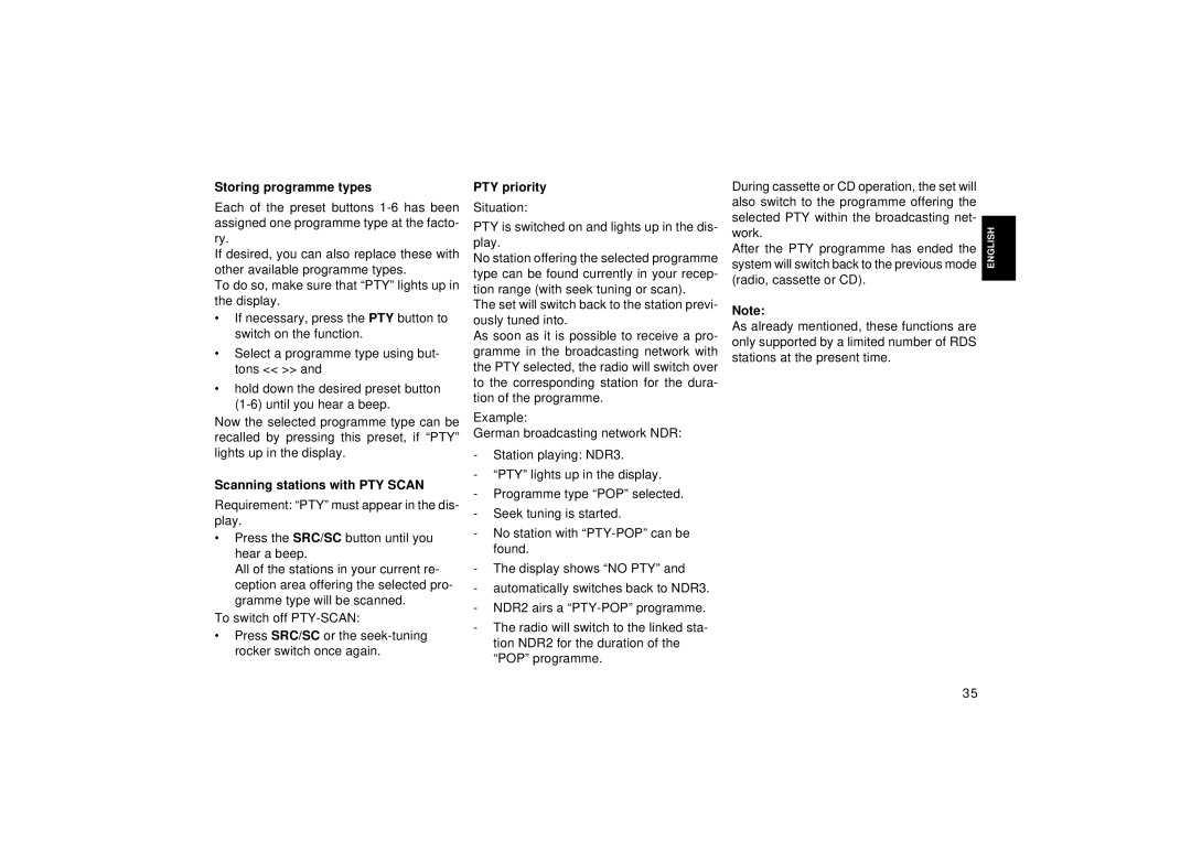 Blaupunkt RCM 149, DJ operating instructions Storing programme types, Scanning stations with PTY Scan, PTY priority 