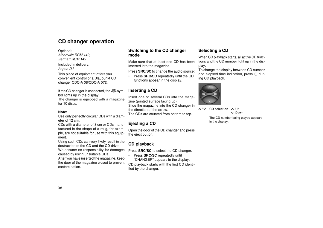 Blaupunkt DJ, RCM 149 operating instructions CD changer operation 