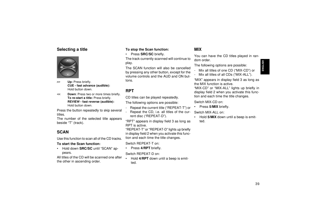 Blaupunkt RCM 149, DJ operating instructions Selecting a title, To stop the Scan function 