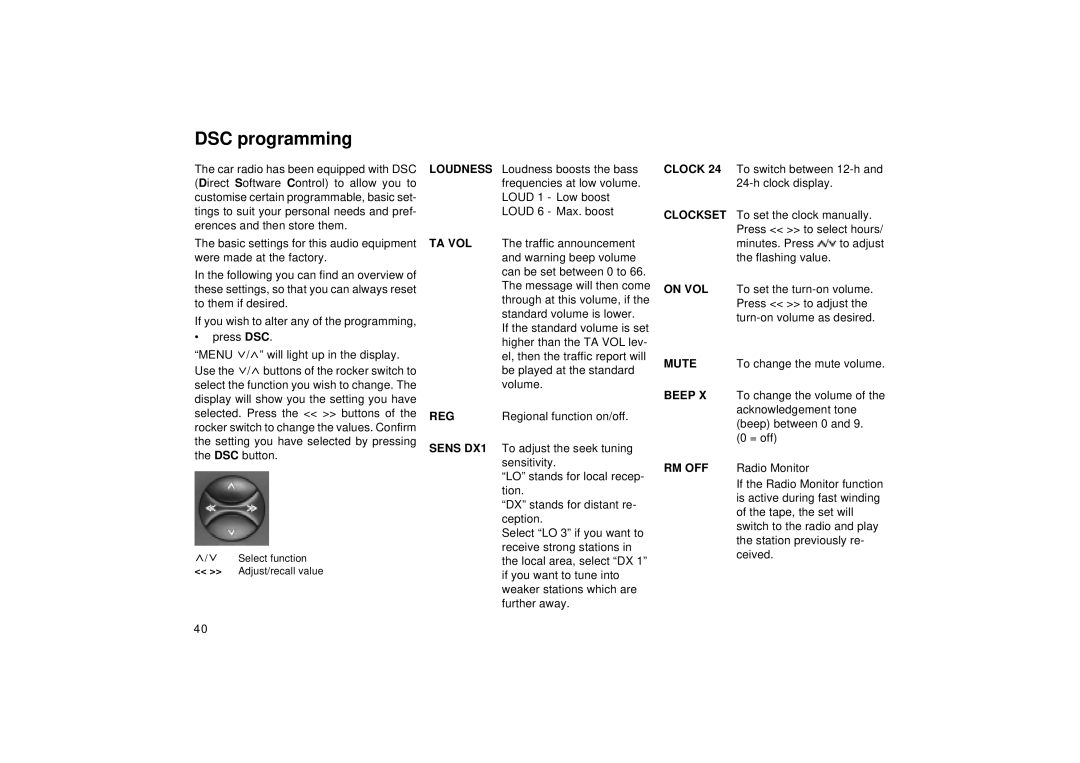 Blaupunkt DJ, RCM 149 operating instructions DSC programming, Regional function on/off 