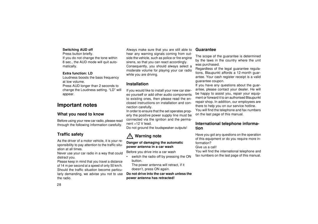 Blaupunkt DJ, RCM 149 operating instructions Important notes 