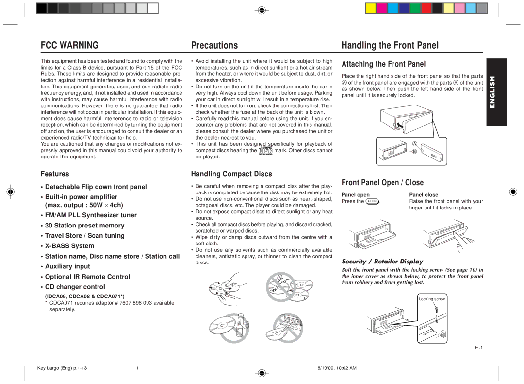 Blaupunkt DM2000 manual Precautions Handling the Front Panel, Handling Compact Discs, Attaching the Front Panel 